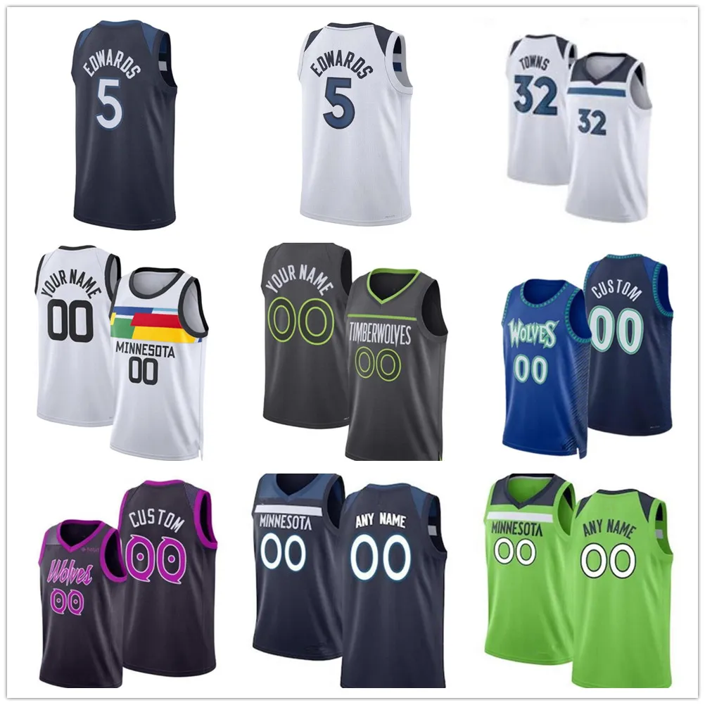 5 Anthony Edwards Basketball Jerseys Karl-Anthony Towns Timberwolve Jaden McDaniels Rudy Gobert Kyle Anderson Naz Reid Mike Conley City Jersey