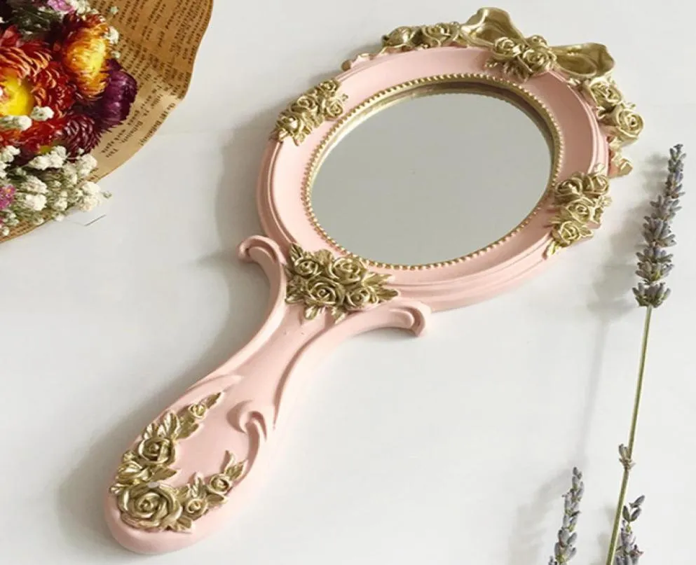 Miroirs à main vintage en bois créatifs mignons miroir de vanité de maquillage miroir cosmétique à main rectangulaire avec poignée pour cadeaux 3252021