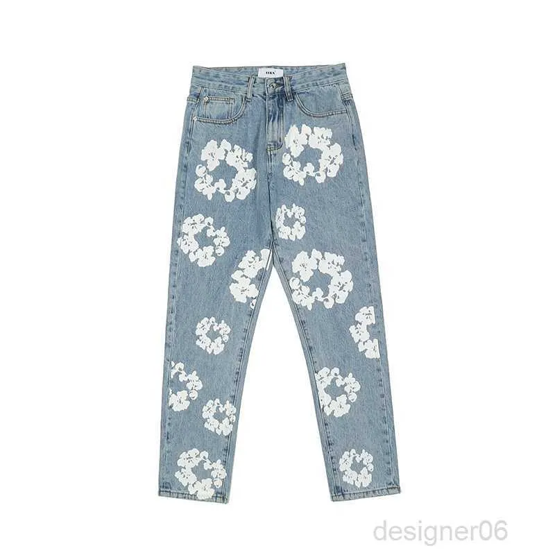 Pantalon en jean décontracté pour hommes, imprimé complet, droit, Patchwork, déchiré, surdimensionné, en Denim, F4FG
