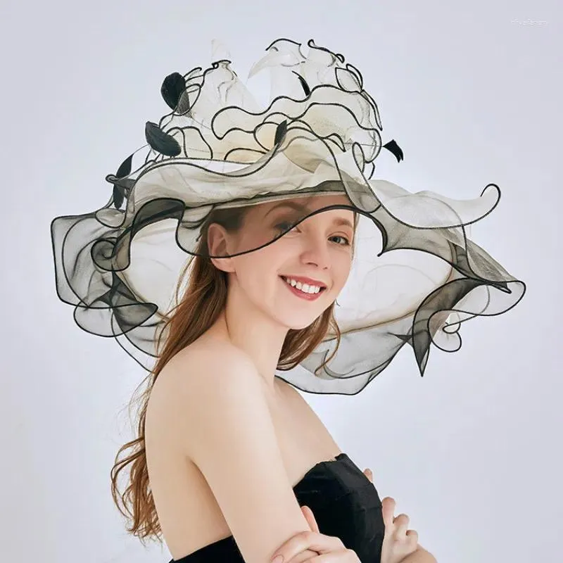 ヨーロッパヨーロッパ系アメリカ人の日焼け止め帽子帽子ファッションフラワーキャップ女性サマーサンシェードウェディングハットH6524