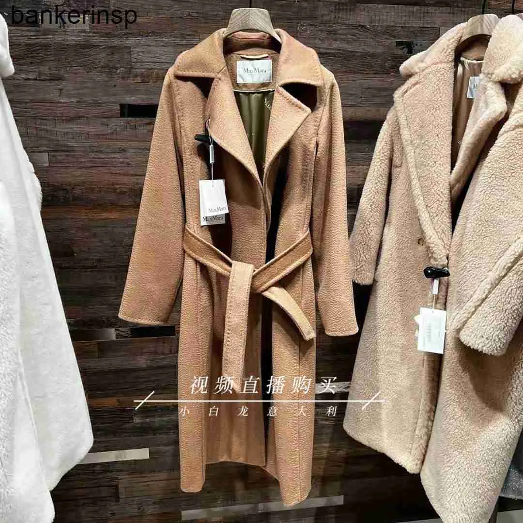 Cappotto di lana di lusso Maxmaras Manuelas cammello Accappatoio classico da donna stile lungo con lacci in lanaIBD9