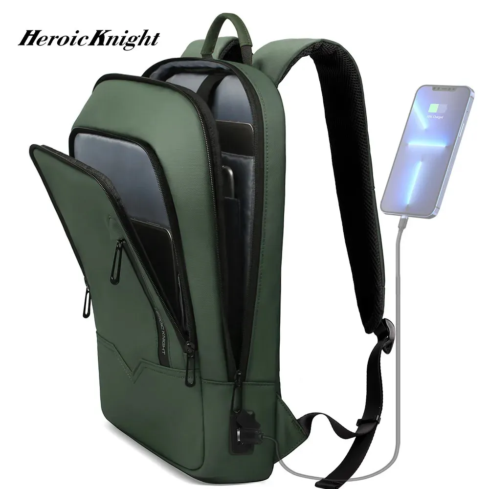 Heroic Knight Slim Business ryggsäck Men USB Port Multifunktion Travel Waterproof 14 156Laptop Bag For Work College 240108