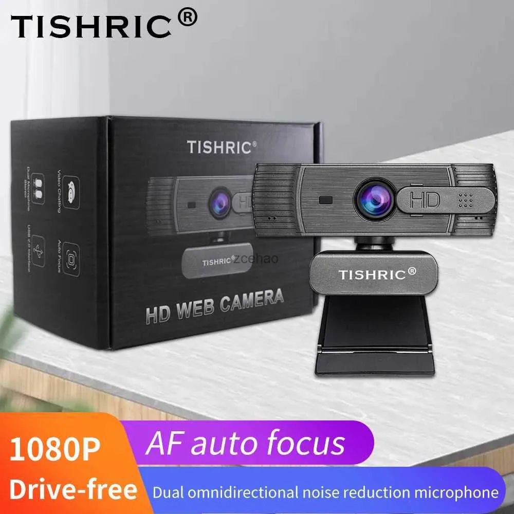 Webcam TISHRIC T200 Webcam 1080p Messa a fuoco automatica Web camera con microfono Webcam Cover Web camera per videochiamate su computerL240105