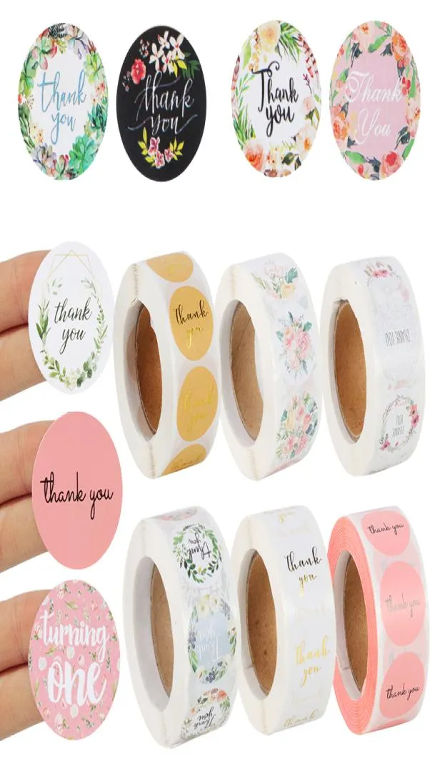 500pcs Floral Thank you Baby Shower 1st birthday Gift Boxes Bags Seal Label stickers Scrapbooking Stationery Q12181850577