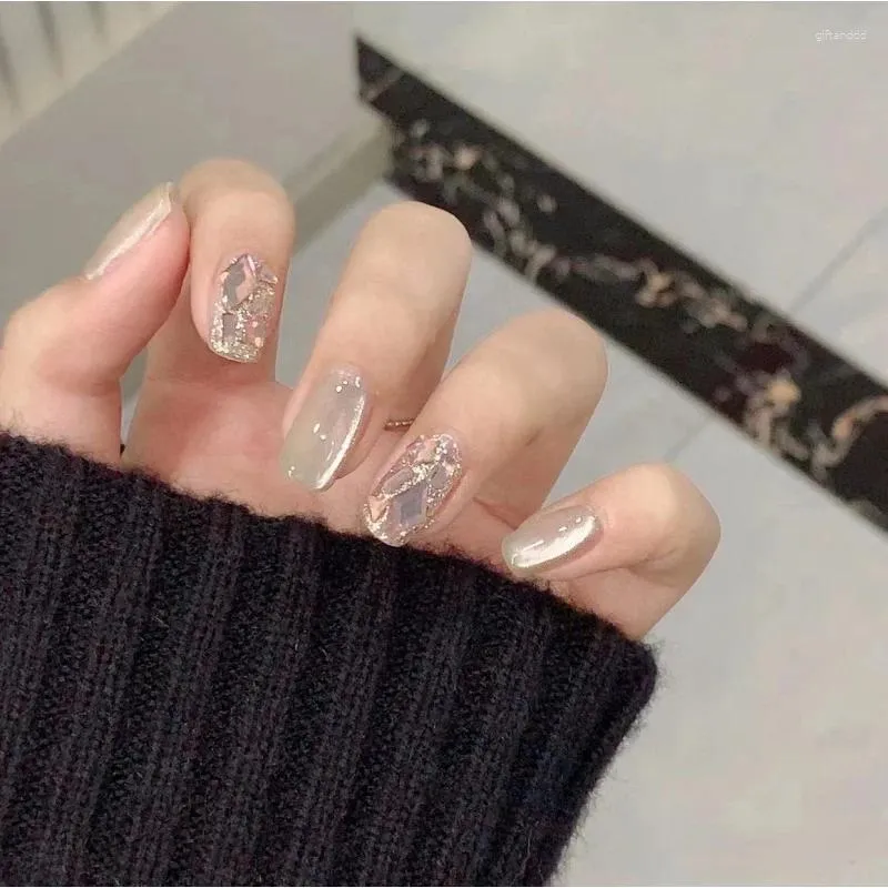 Kunstnagels Misskitty Handgemaakte Press-on Groen Roze Diamant Draagbaar Potherapie Schoonheidspatch Slijtagestuk Afgewerkt Pr