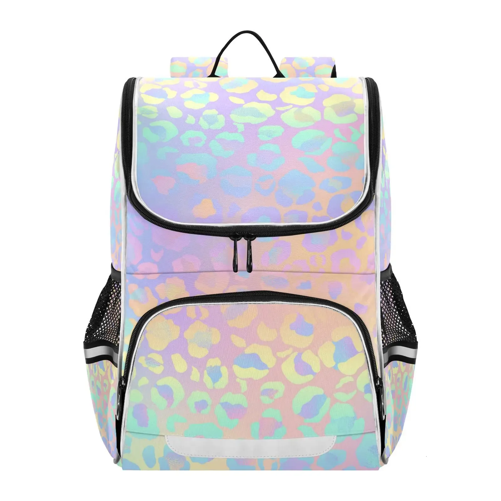 School ToBag Children Plecak Girl Primary Rainbow Leopard Dye Reflective Stripe Book Bag Multi Pockets Japońskie plecaki 240108