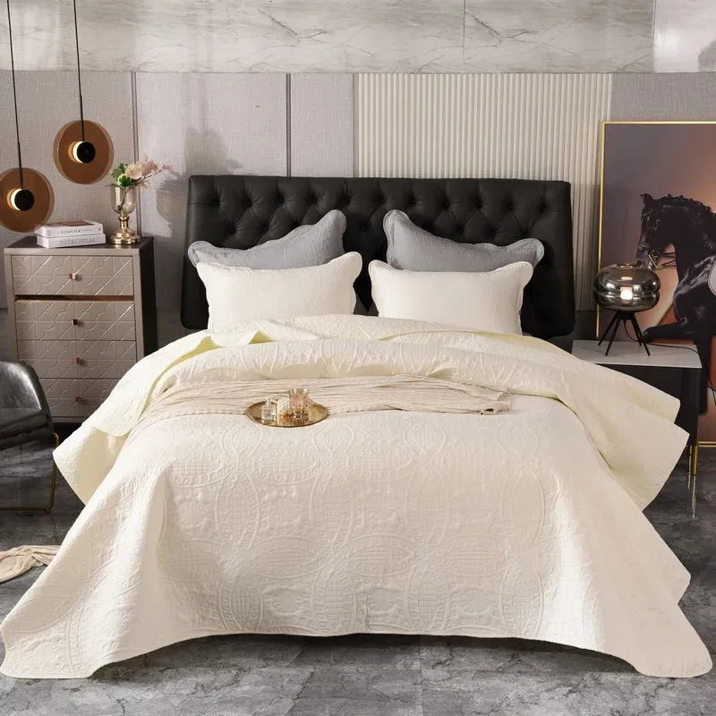 Solid Color Bedstrålat högkvalitativt fancy Sying Filt Luxury Nordic Decorative Bed Cover Single Double King Size Coverlet 240109