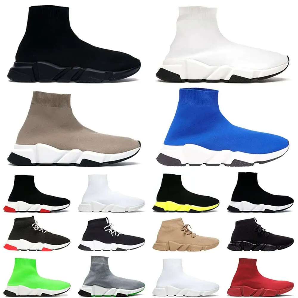 Designer Shoes Sock Shoes Men Women Graffiti White Black Red Beige Pink Clear Sole Lace-up Neon Yellow Socks Speed Runner Flat Platform