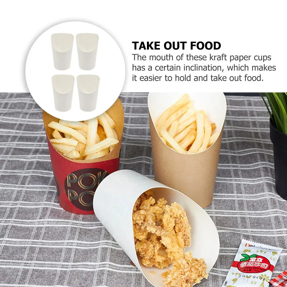 50 Bicchieri Di Carta Per Patatine Fritte – 400 Ml – Inclinati, In Carta Kraft, Usa E Getta – Per Fast Food, Feste E Asporto - 2