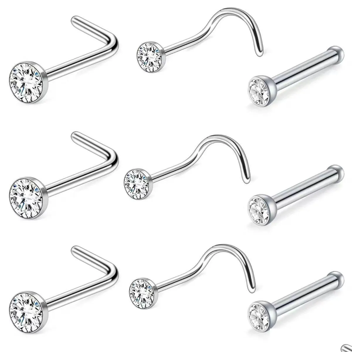 Nasenringe Ohrstecker 30 Stück 316 Edelstahl L Rod S gerade eingelegt mit M Strass Trend Stud Mode Männer und Frauen tragen Accessoires Ot5Fi