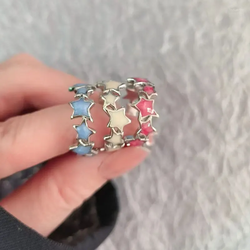 Cluster-Ringe 3 Teile/satz Mode Tropfen Glasur Weiß Blau Rot Stern Ring Frauen Koreanische Vielseitige Schmuck Süße Coole Mädchen Nettes Geschenk KOFSAC