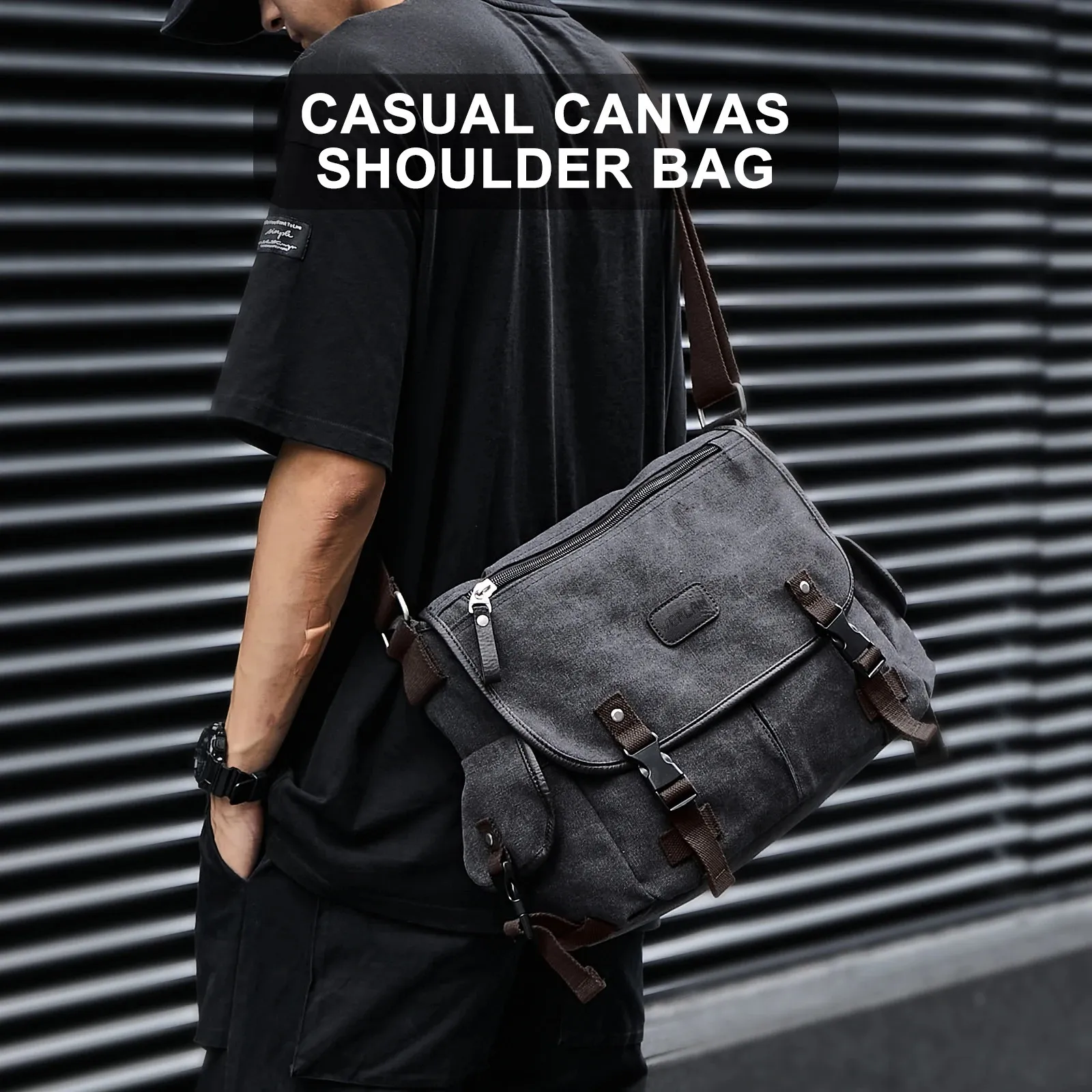 Bolsa mensageiro masculina retrô de lona, pasta casual para laptop, compatível com 13 polegadas, resistente à água, crossbody, faculdade 240108