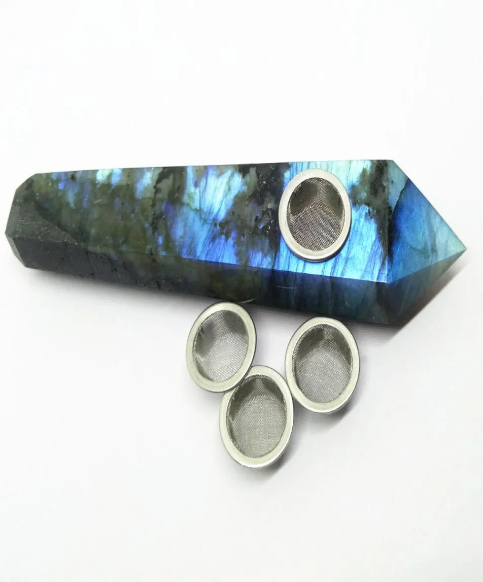 Tubo de tabaco com pedra preciosa natural, varinha de cristal labradorite, cachimbo de fumaça com três malhas de metal e 1 escova de limpeza, heal4384824