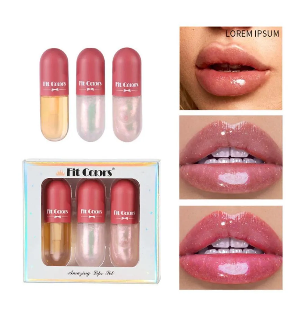 Crystal Jelly Clear Lip Gloss Capsule Lip Plumper Oil Set Shiny Moisturizing Women Makeup Lip Tint Suit3653473