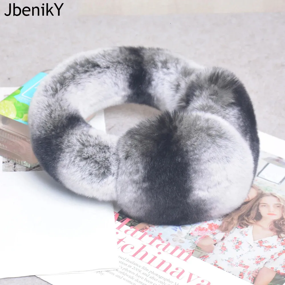 Real Rex Rabbit Fur Earmuffs Mulher Earmuff Presente de Natal Plush Earflap Inverno Quente Unissex 240108