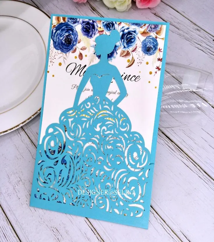 Sapphire Laser Cut Pocket Princess Wedding Invitations 20Color Printable Invitation for Quinceanera Sweet Sixteen XV Birthday Par1834837