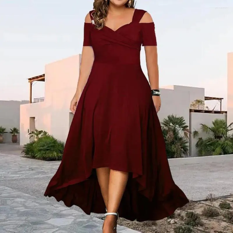 Casual Dresses Flowy Long Dress Elegant Off-shoulder Summer With Flared Hem For Women V-neck Slim Fit Party Wear