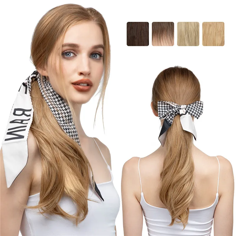 16 Inch Ponytail with Ribbon Tie Wrapped Around Long Body Wavy Ponytial Extensions Synthetic Hair Extensions Elegant Natural Looking For Daily Use Hair Accessories