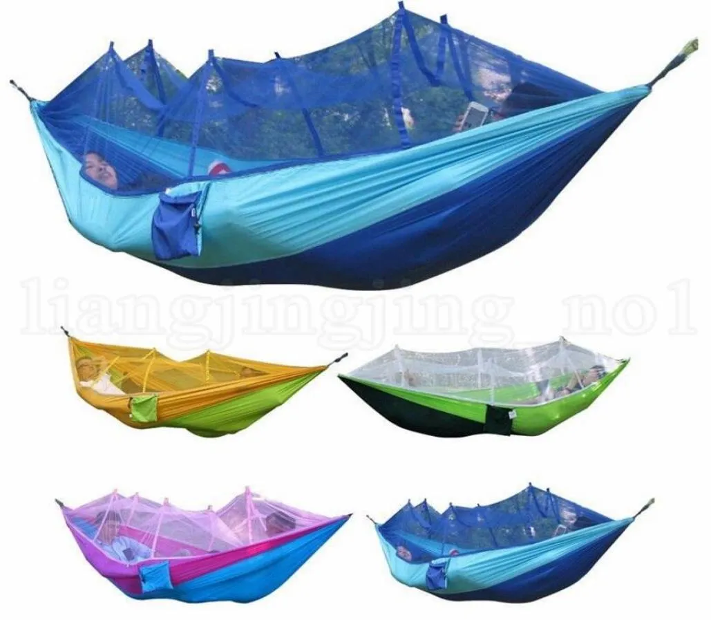 Myggnät Hammock 16 färger 260140cm utomhus fallskärmsdukfält camping tält trädgård camping gunga hängande bed9044015