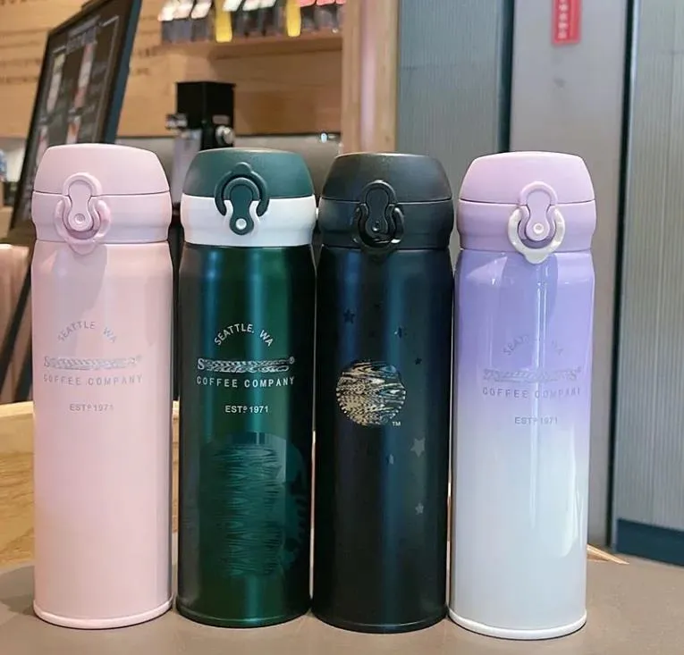 Unisex Designer Water Bottles Thermos Cup 304 Stainless Steel Dark Green Purple Pink Black Bouncing Water Cup 500ml Birthday Gift