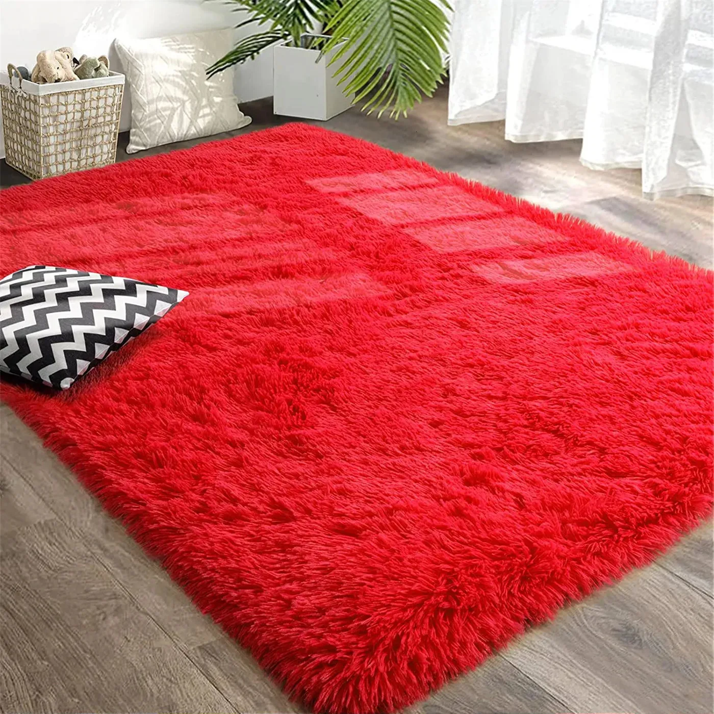 Red Ultra Soft Fluffy Rugs Furry Throw Area Plush Shag Rug Nonslip Shaggy Modern Decorative Carpet Living Room Mat 240109