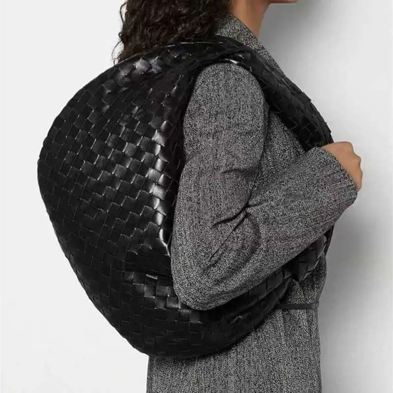 Grand 48 cm tissé en cuir véritable Jodie Totes Designer marque sac à bandoulière grande capacité noeud sacs à main supplémentaires peau de vache tricoté à la main qualité aisselle femme 2024