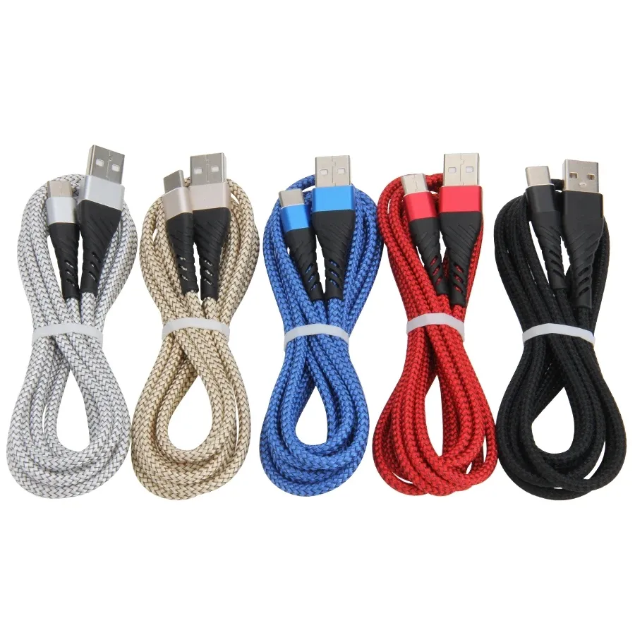 Cavo di ricarica per sincronizzazione dati Micro USB C tipo C in tessuto intrecciato in nylon per Samsung Huawei Xiaomi