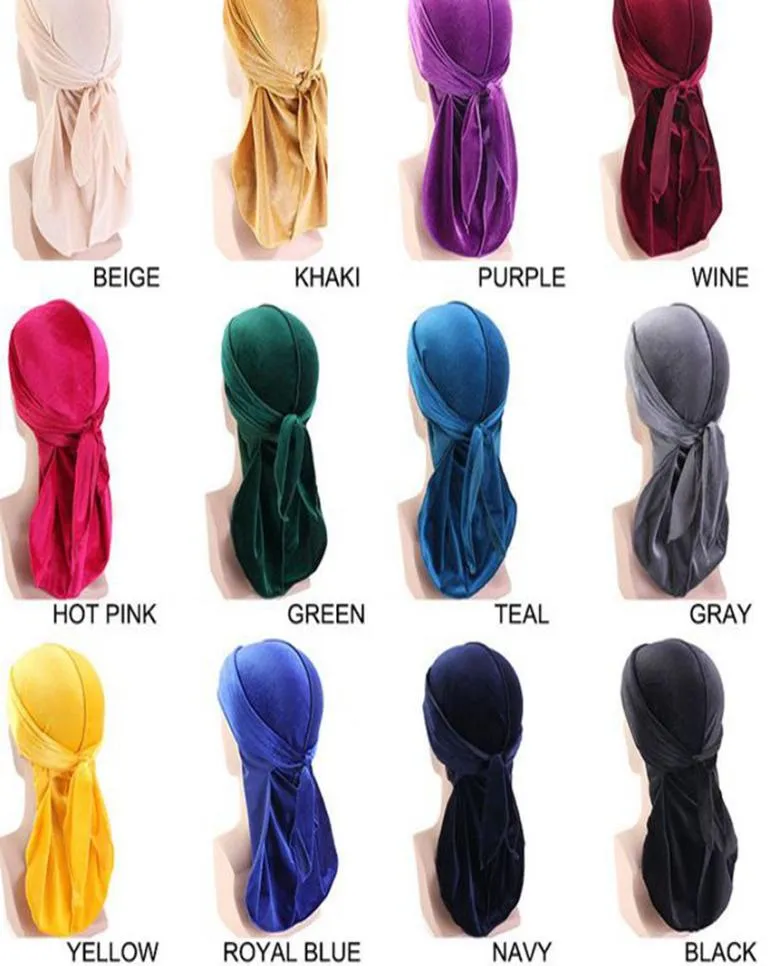 unisexe velours Durags Bandana Turban chapeau casquettes adultes perruques Durag Biker chapeaux bandeau longue queue chapeau cheveux accessoires chapeau de fête KKA3552293