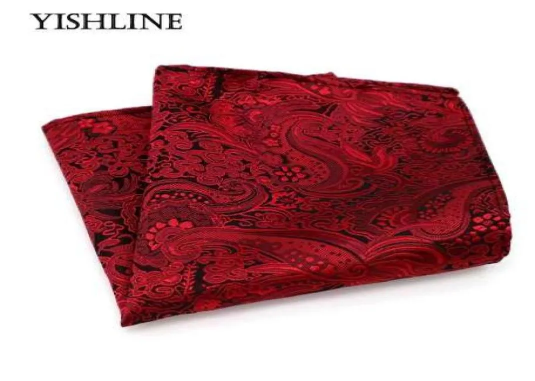 F174 Classic Men039s Fazzoletto di seta Vintage Hanky tessuto rosso floreale fazzoletto da taschino 2525 cm festa di nozze asciugamano petto Accessori7617787