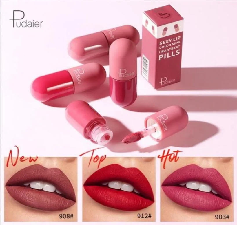 Pudaier 18 couleurs capsule rouge à lèvres mat rouge à lèvres maquillage pour les lèvres longue durée imperméable velours rouge à lèvres liquide lipkit mini pilule lèvre g8888808