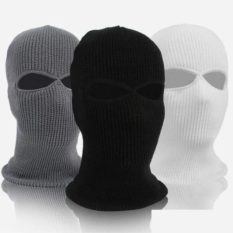 Cycling Caps Masks Winter Head 2 Outdoor Motorcycle Cap Mask Ski Knitting Er Face Riding Hole Shield Fl Mountaineer Clava Mohxu Dr Otnlc