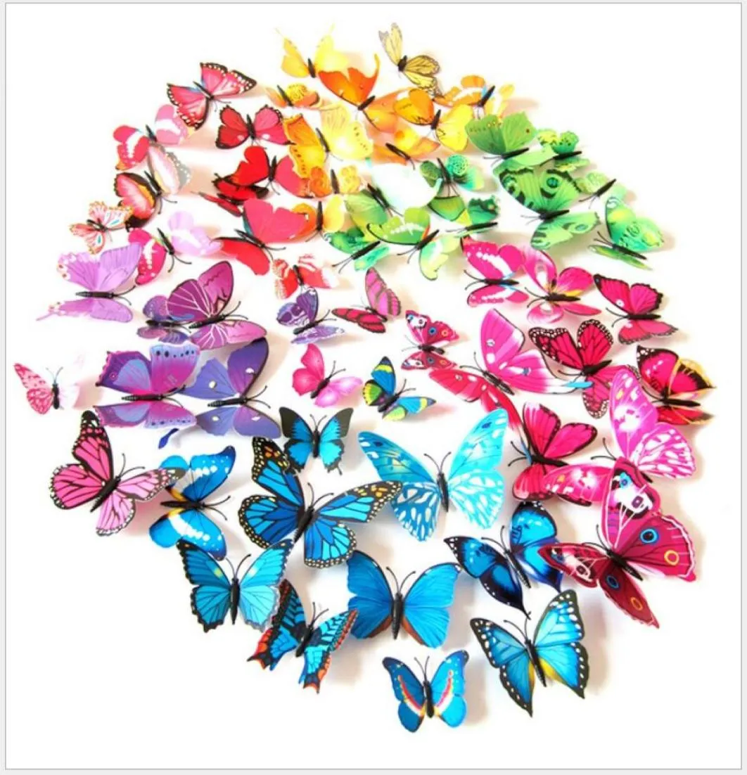 12pcslot 3D butterfly Fridge Magnets home decor decorative refrigerator stickers Color stereoscopic wall sticker Decoration7745940