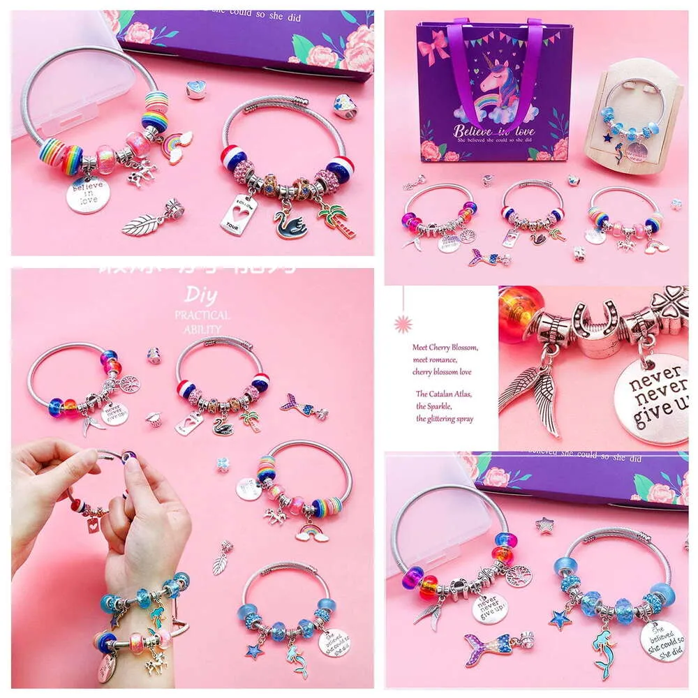 Armband Kit Charm Bead Jewelry Making Set Unicorn Mermaid Craft Gift For Little Girl Kid Multi Colors