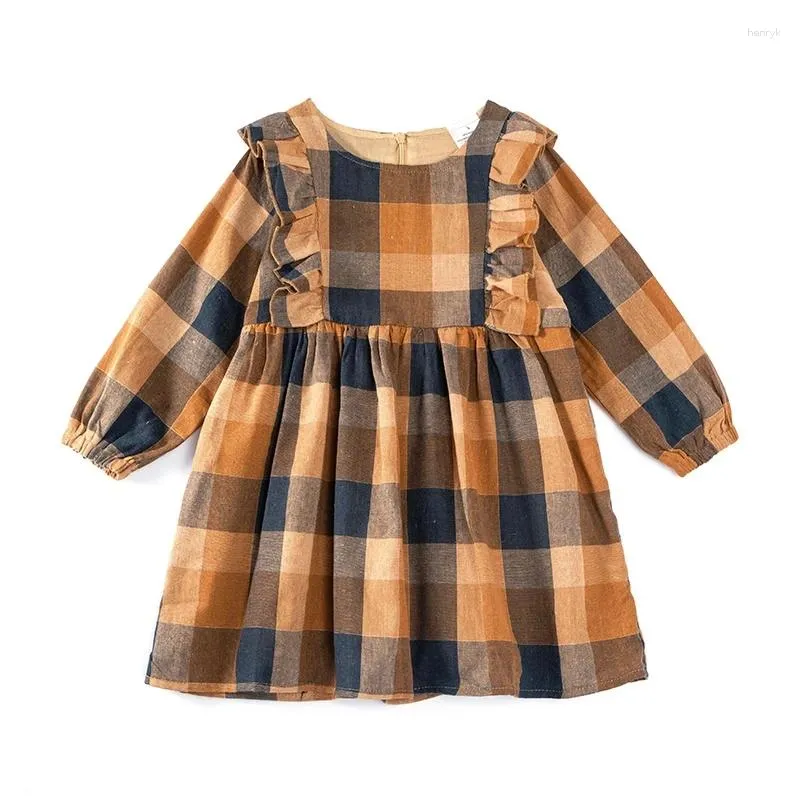 Flickklänningar Girlymax hösten Autumn Winter Thanksgiving Print Baby Girls Boutique Kläder Vävda barn klär långärmad pläd Knälängd