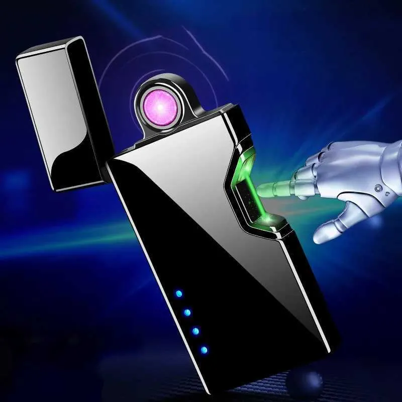 New Green Laser Induction Lighter Rotating Double Arc USB Charging Outdoor Windproof Lighter Unusual Personality Creative Gift