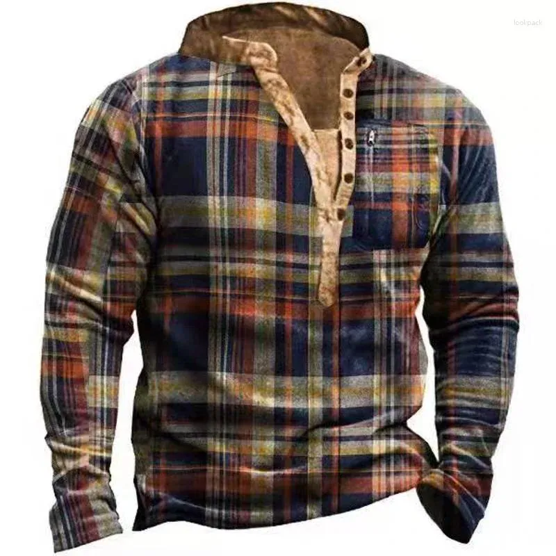 Felpe con cappuccio da uomo Moda uomo manica lunga streetwear felpa primavera stampa scozzese vintage top con scollo a V magliette abbigliamento felpa con cappuccio maschile