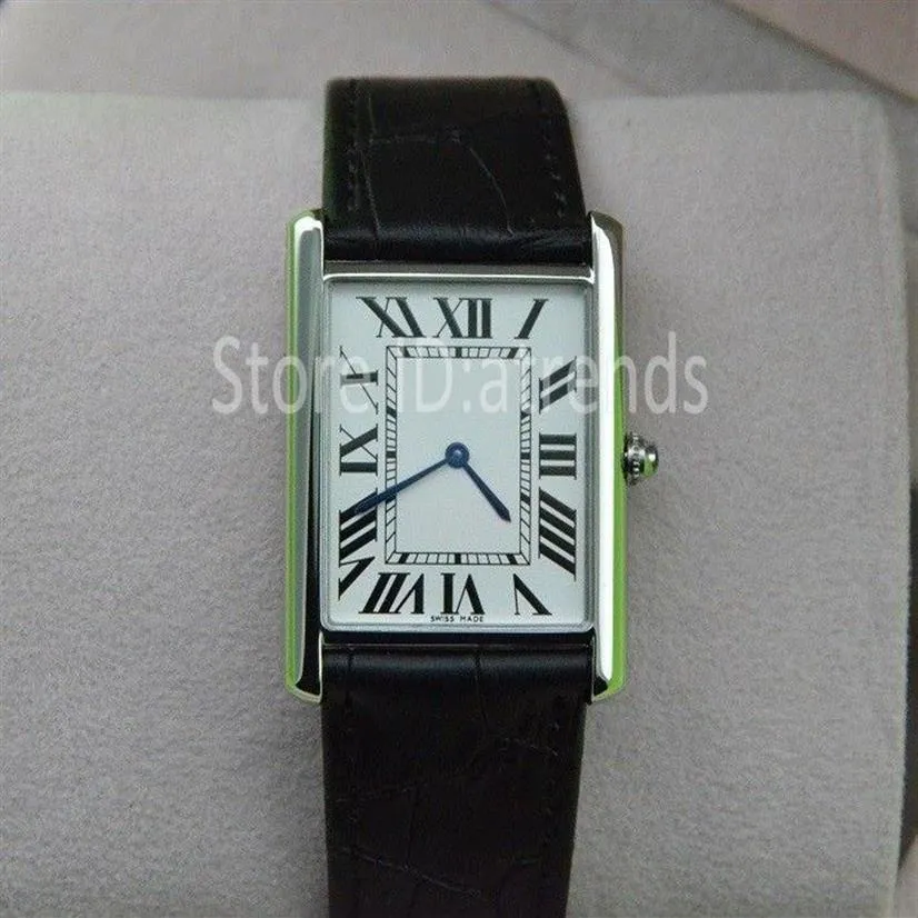 Super mince série haut de gamme montre à quartz hommes femmes cadran argenté bracelet en cuir noir montre-bracelet classique rectangle conception robe Clo266P