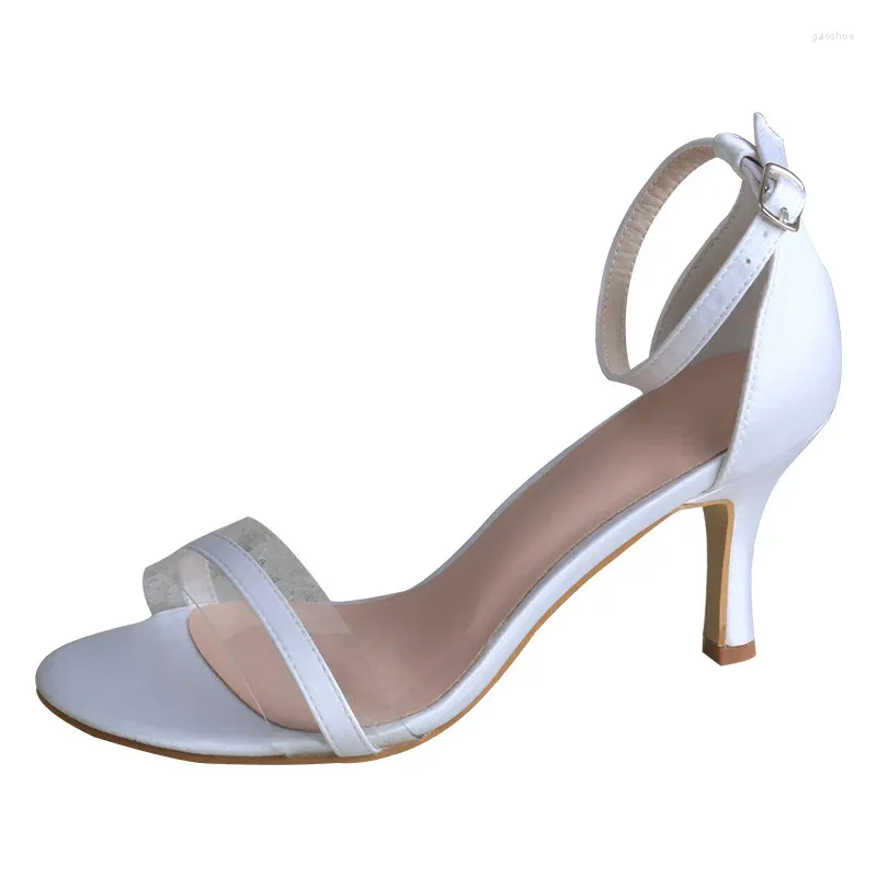 Klädskor wedopus kvinnors medelhälta sandaler vita sommarbröllop 8cm