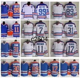 c2604 Mens Vintage 99 Wayne Gretzky 11 Mark Messier Hockey Jerseys 17 Jari Kurri 31 Grant Fuhr 30 Bill ord 89 Sam Gagner 7 Paul Coffey Stitched Home Blue Jersey M-XXXL