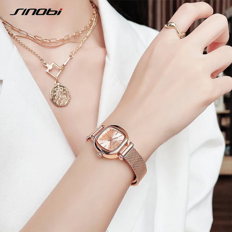 Zegarek dla kobiet Wysokiej jakości luksusowy kwarc-batteria moda vintage różowe złoto Milan z małym kwadratowym zegarem
