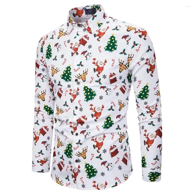 Camisas casuales para hombres TPJB Hombres Camisa de manga larga Banquete de Navidad Vacaciones Impreso Tops Moda Dibujos animados