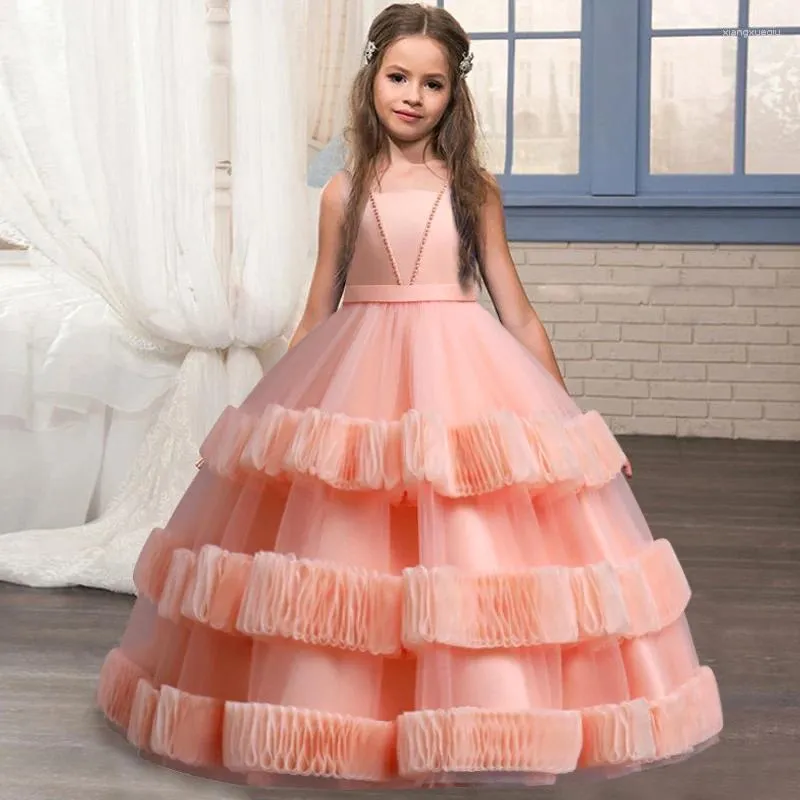 Abiti da ragazza Elegante gonna da torta Abito da principessa in pizzo Fiore per bambini per ragazze Abito da ballo lungo per feste di matrimonio vintage per bambini