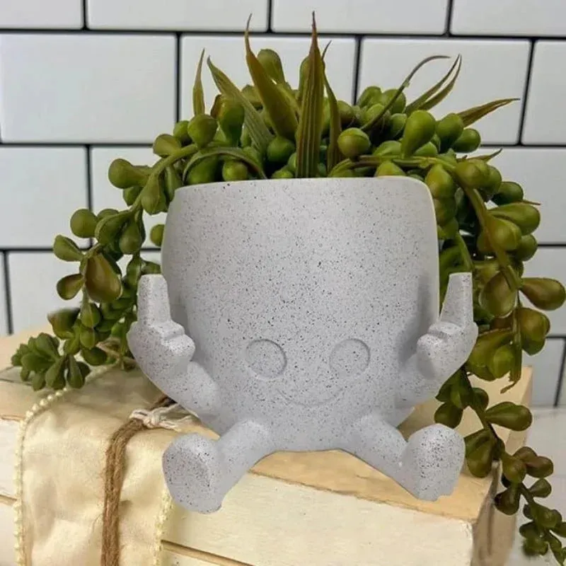 Vaso per piante sorridente con il dito medio in alto Novità fioriera per piccole piante succulente appese fioriere divertenti per interni 240109