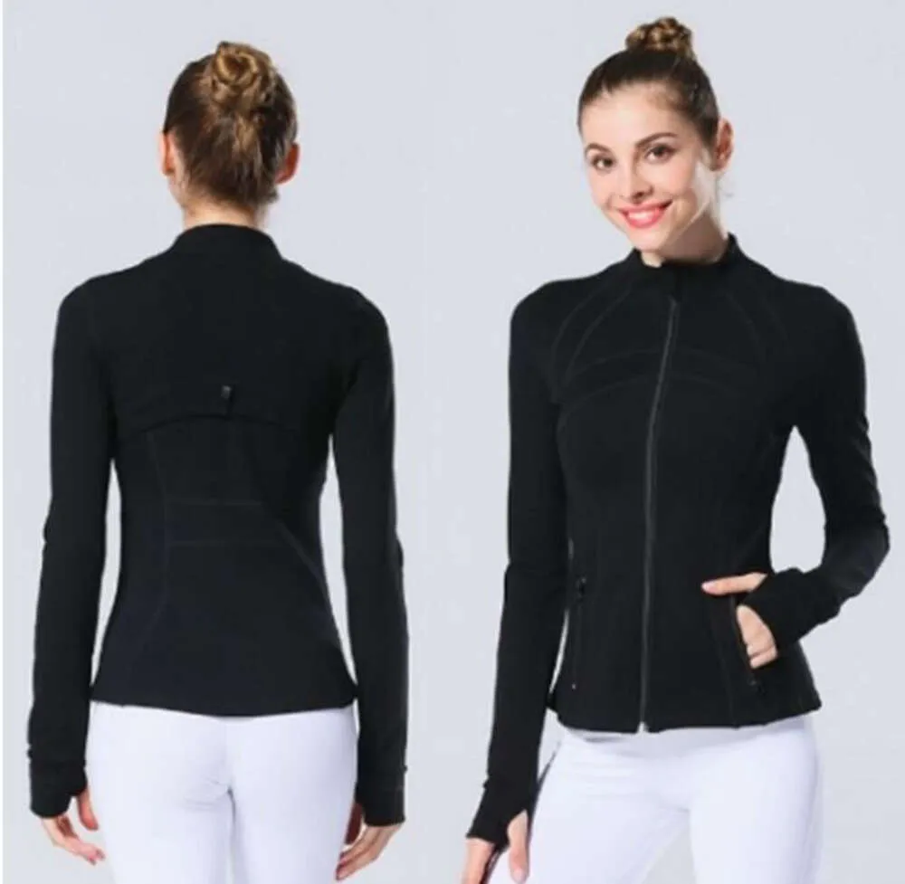 Completo da donna per yoga fitness Giacca sportiva Lulus Colletto alla coreana Mezza cerniera Manica lunga Camicia da yoga attillata Palestra Pollice Cappotto sportivo Abbigliamento da palestra4677