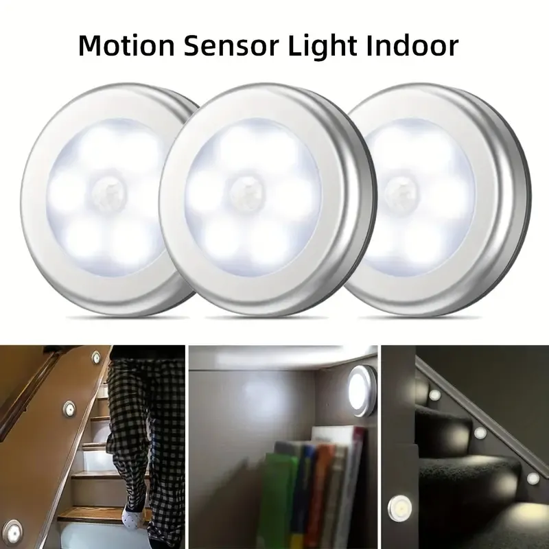 1pc bewegingssensorlicht, LED-nachtlampje voor binnen, menselijke detectielichten, draadloos magnetisch licht op batterijen, voor kast keuken stap slaapkamer badkamer