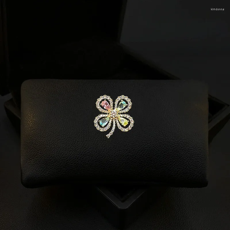 Brooches Colorful Four-Leaf Clover Brooch Women Luxury Corsage Suit Collar Pin Accessories Chest Anti-Exposure Safety Buckle Jewelry 5296