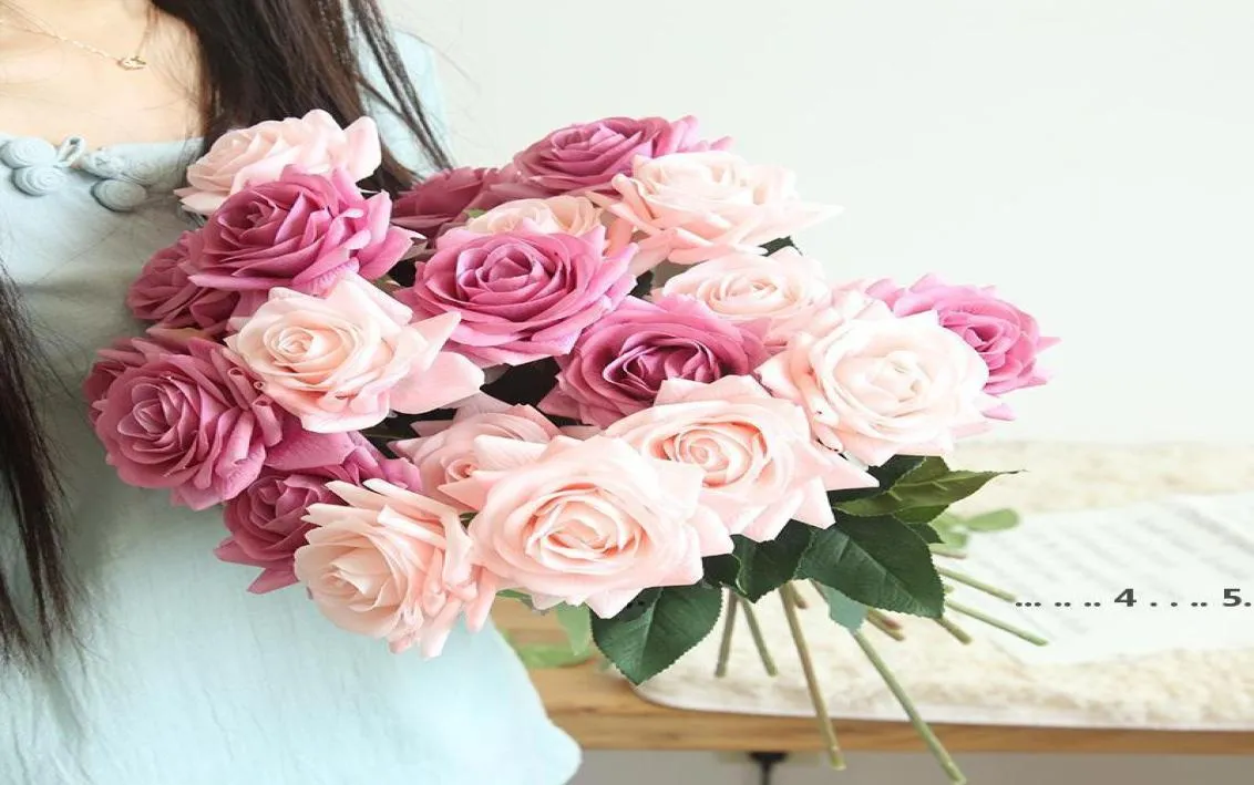 NewDecor Rose Fleurs Artificielles Fleurs En Soie Floral Latex Real Touch Rose Bouquet De Mariage Maison Party Design Fleurs EWD54359950483