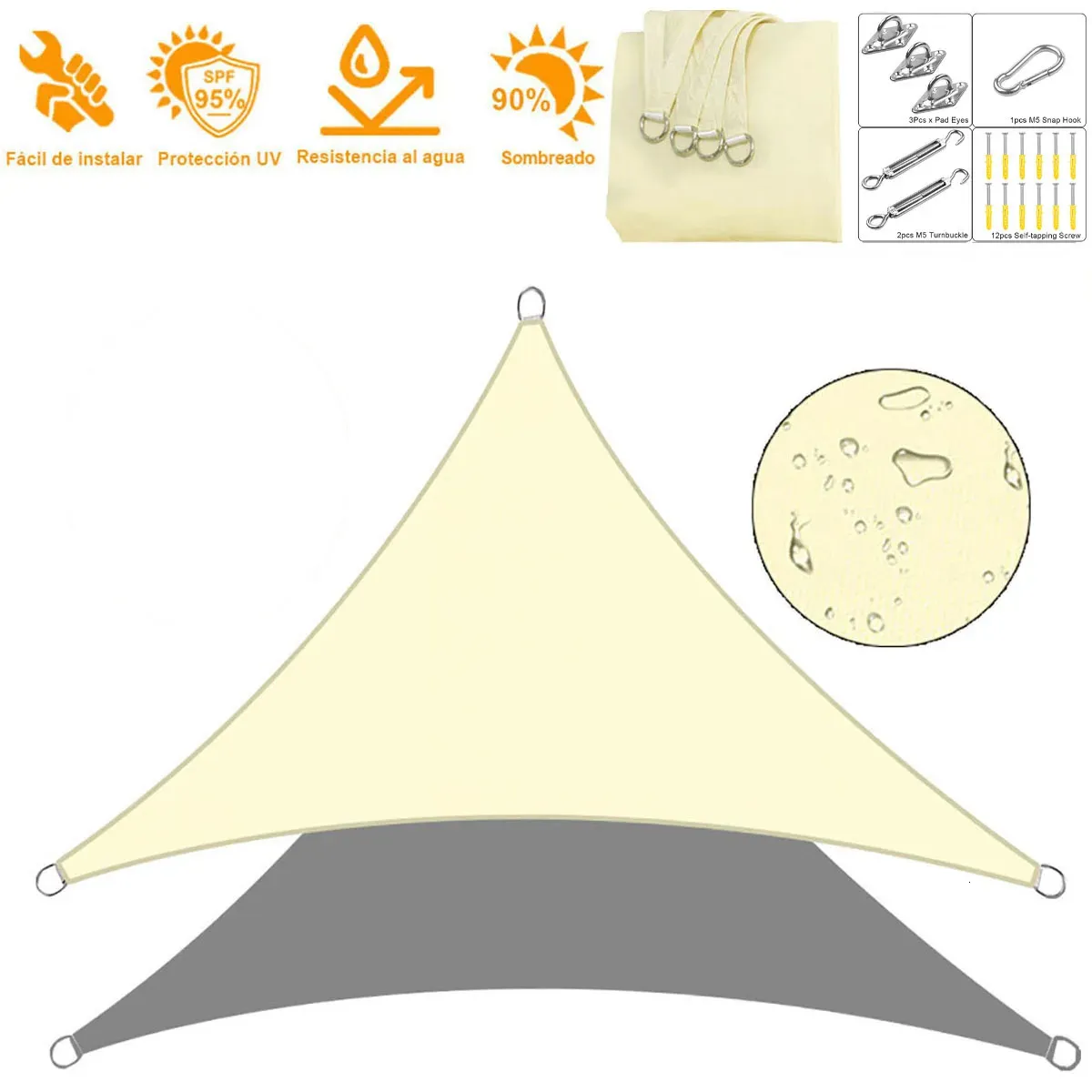 Shade Sail Triangle Shade Waterproof UV Protection Sun Awning Garden Beach Patio Canopy 240108