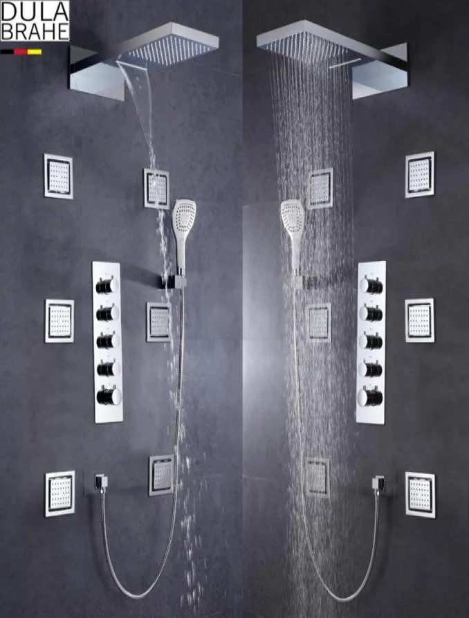 Germany DULABRAHE Thermostatic Bathroom Shower Faucet Large Water Flow Mixer Set Bath Shower Valve Waterfall And Rain Shower Hea3314500