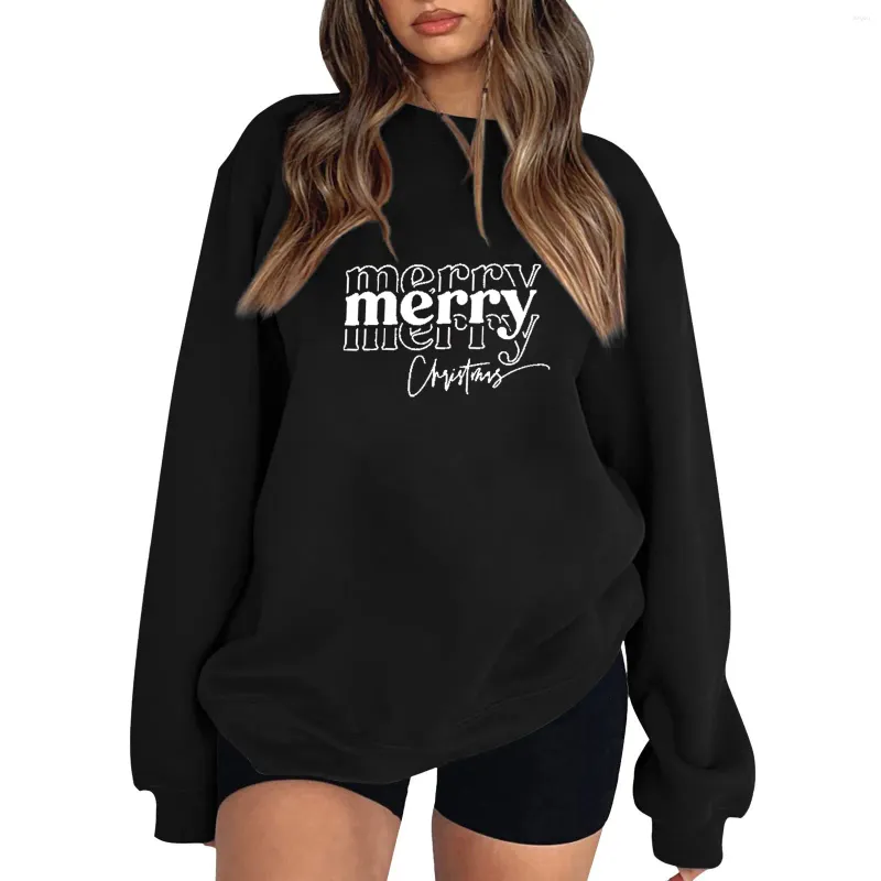 Women's Hoodies M Long Loose Fit Merry Christmas Letter Print Off Shoulder Sleeve Pullover Ladies Sweatshirts Without Hoods